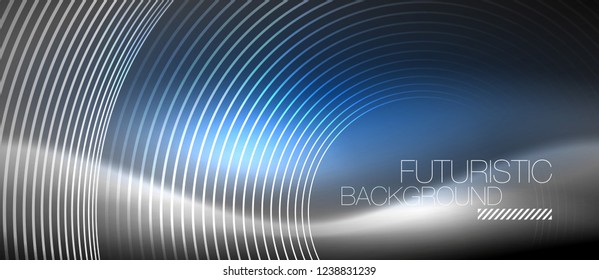 Neon circles abstract background, shiny lines, vector techno design
