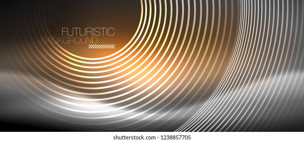 Neon circles abstract background, shiny lines, vector techno design