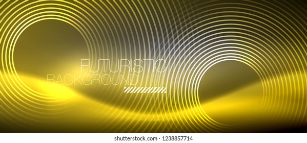 Antecedentes abstractos de los círculos neones, líneas brillantes, diseño tecnológico vectorial