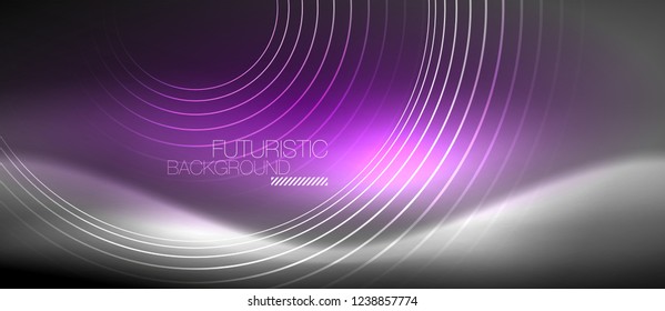 Antecedentes abstractos de los círculos neones, líneas brillantes, diseño tecnológico vectorial
