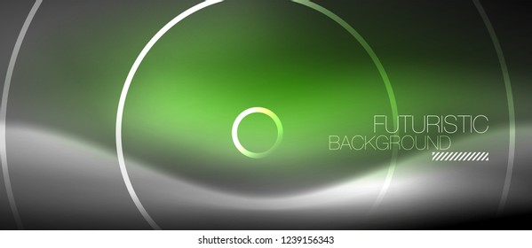 Neon circles abstract background, shiny lines, vector techno design