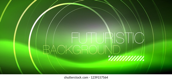 Neon circles abstract background, shiny lines, vector techno design