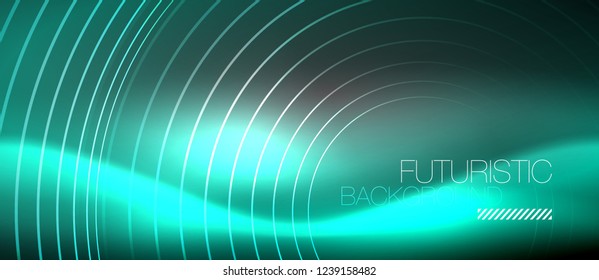 Antecedentes abstractos de los círculos neones, líneas brillantes, diseño tecnológico vectorial