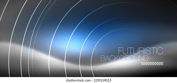 Neon circles abstract background, shiny lines, vector techno design