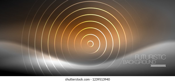 Neon circles abstract background, shiny lines, vector techno design