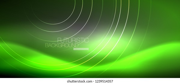 Neon circles abstract background, shiny lines, vector techno design