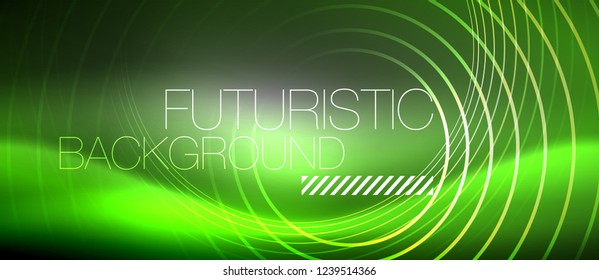 Neon circles abstract background, shiny lines, vector techno design