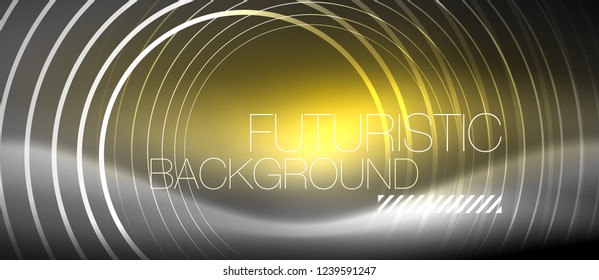 Neon circles abstract background, shiny lines, vector techno design