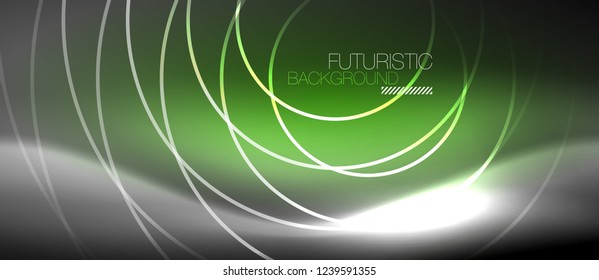 Antecedentes abstractos de los círculos neones, líneas brillantes, diseño tecnológico vectorial