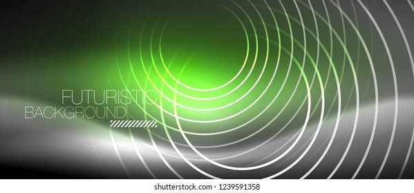 Antecedentes abstractos de los círculos neones, líneas brillantes, diseño tecnológico vectorial