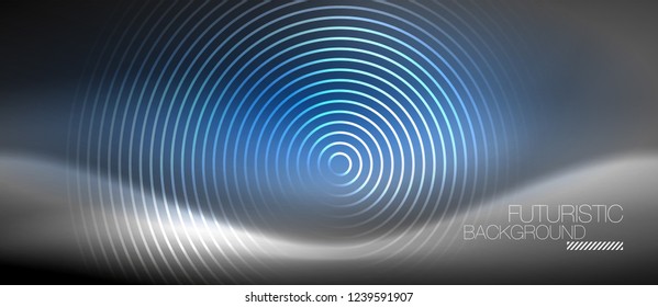 Neon circles abstract background, shiny lines, vector techno design