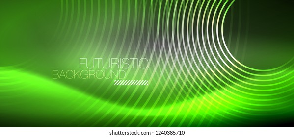 Antecedentes abstractos de los círculos neones, líneas brillantes, diseño tecnológico vectorial