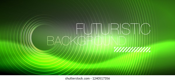 Neon circles abstract background, shiny lines, vector techno design