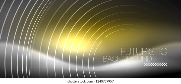 Neon circles abstract background, shiny lines, vector techno design