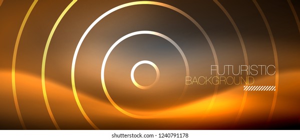 Antecedentes abstractos de los círculos neones, líneas brillantes, diseño tecnológico vectorial