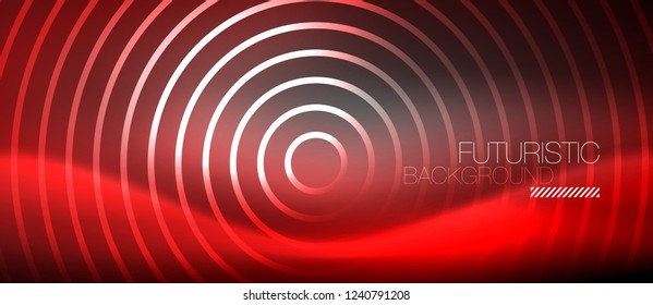 Neon circles abstract background, shiny lines, vector techno design