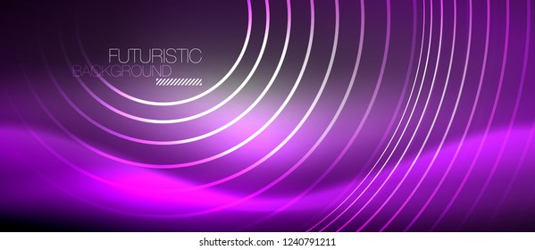 Antecedentes abstractos de los círculos neones, líneas brillantes, diseño tecnológico vectorial