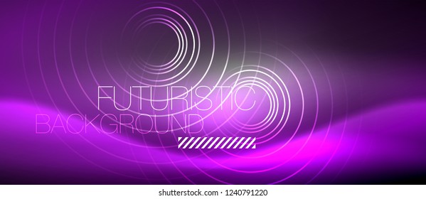 Neon circles abstract background, shiny lines, vector techno design