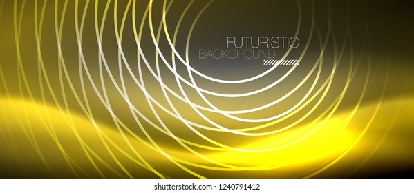 Antecedentes abstractos de los círculos neones, líneas brillantes, diseño tecnológico vectorial