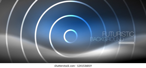 Neon circles abstract background, shiny lines, vector techno design