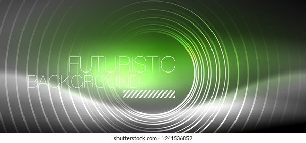 Neon circles abstract background, shiny lines, vector techno design