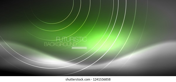 Neon circles abstract background, shiny lines, vector techno design