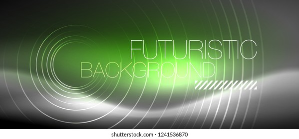 Neon circles abstract background, shiny lines, vector techno design
