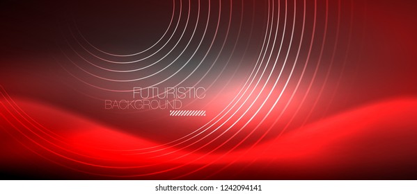 Antecedentes abstractos de los círculos neones, líneas brillantes, diseño tecnológico vectorial