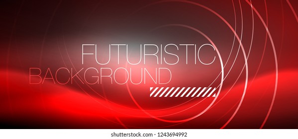 Neon circles abstract background, shiny lines, vector techno design
