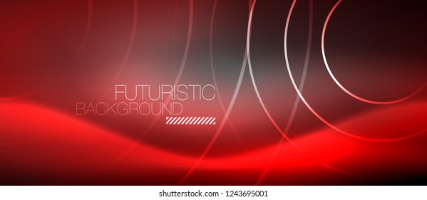 Neon circles abstract background, shiny lines, vector techno design