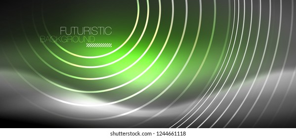 Neon circles abstract background, shiny lines, vector techno design