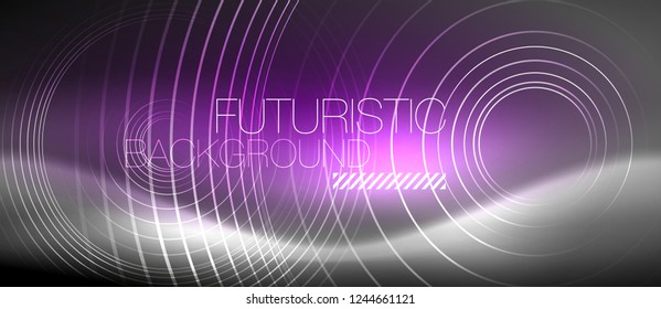 Neonringe, abstrakter Hintergrund, glänzende Linien, Vektortechno-Design