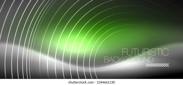 Neon circles abstract background, shiny lines, vector techno design