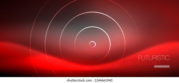 Neon circles abstract background, shiny lines, vector techno design
