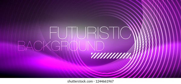 Néon círculos fundo abstrato, linhas brilhantes, vetor techno design
