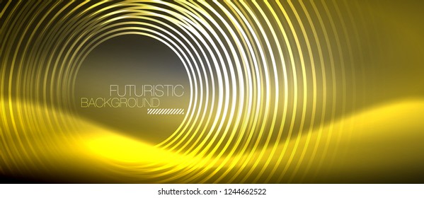 Antecedentes abstractos de los círculos neones, líneas brillantes, diseño tecnológico vectorial