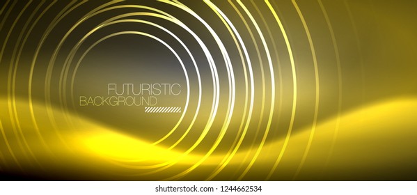 Neonringe, abstrakter Hintergrund, glänzende Linien, Vektortechno-Design