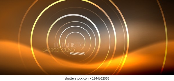 Neon circles abstract background, shiny lines, vector techno design