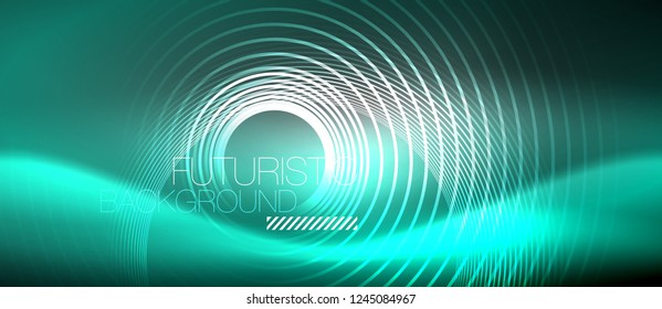 Antecedentes abstractos de los círculos neones, líneas brillantes, diseño tecnológico vectorial