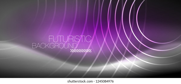 Néon círculos fundo abstrato, linhas brilhantes, vetor techno design