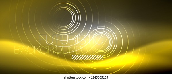Neon circles abstract background, shiny lines, vector techno design