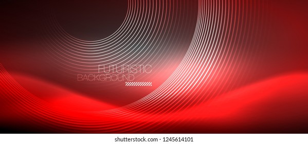 Neon circles abstract background, shiny lines, vector techno design