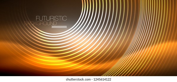 Neon circles abstract background, shiny lines, vector techno design