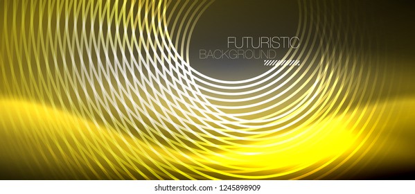 Antecedentes abstractos de los círculos neones, líneas brillantes, diseño tecnológico vectorial
