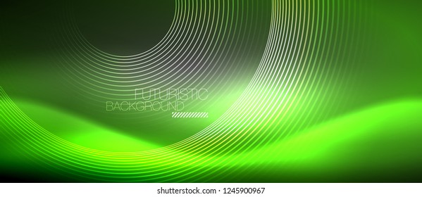 Neon circles abstract background, shiny lines, vector techno design