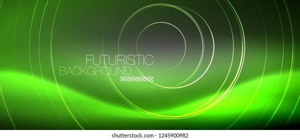 Antecedentes abstractos de los círculos neones, líneas brillantes, diseño tecnológico vectorial