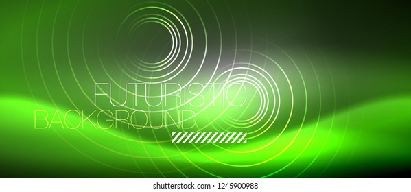 Neon circles abstract background, shiny lines, vector techno design