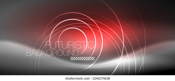 Neon circles abstract background, shiny lines, vector techno design