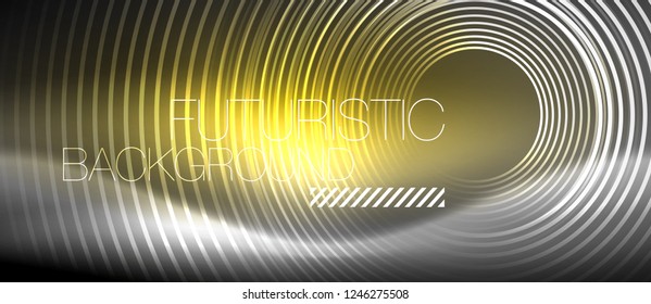 Neon circles abstract background, shiny lines, vector techno design