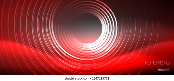 Neon circles abstract background, shiny lines, vector techno design